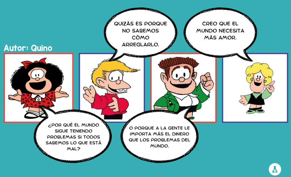 Mafalda en la clase de español. Porfedeele